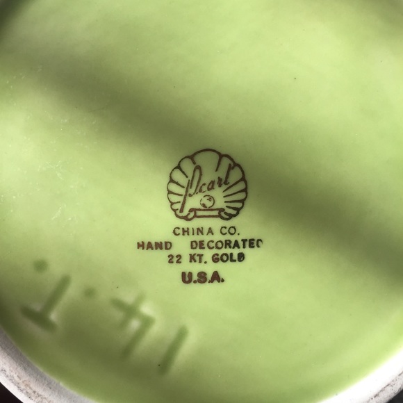 Vintage Pearl Co Teapot Set 22 kt Gold Green Luster Creamer Sugar USA - Picture 7 of 13